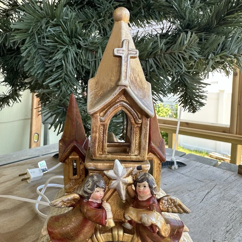 Vintage Cracker Barrel Christmas Village Light-up Angel In A Church Light‎ W/Box